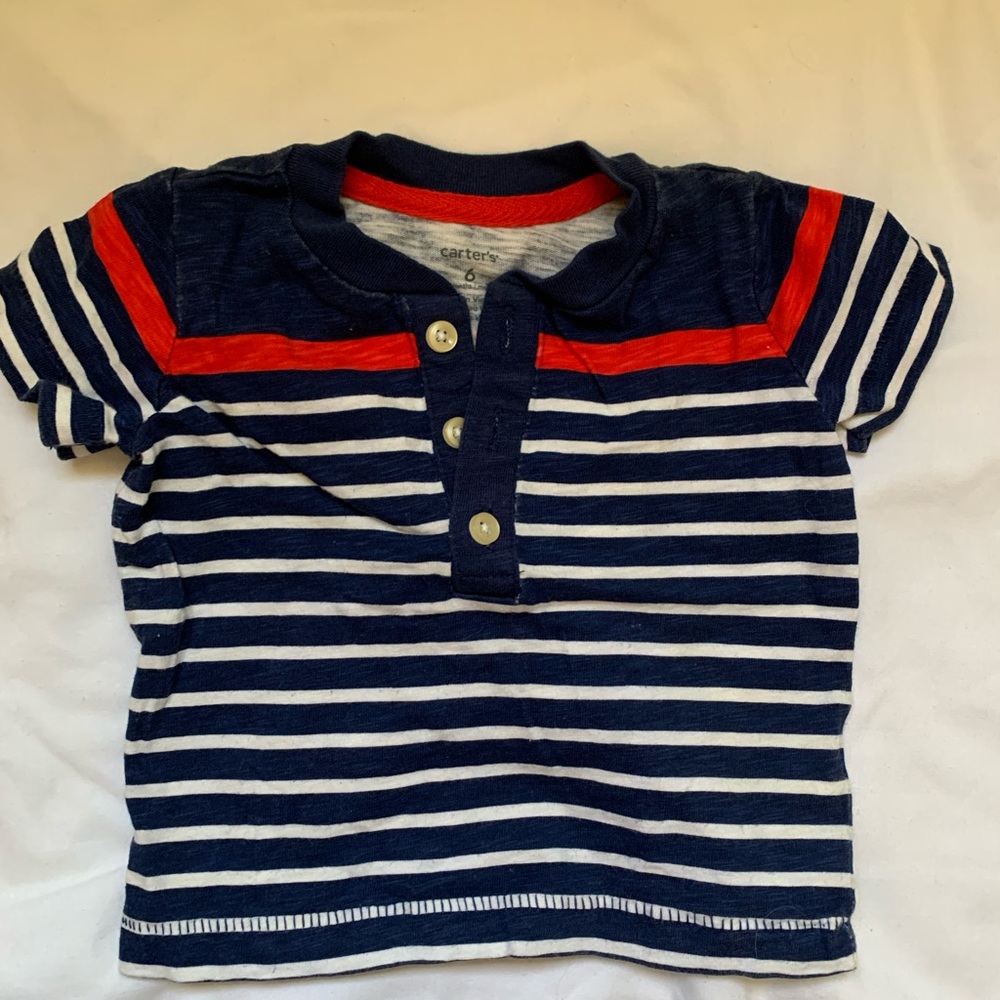 Carter’s 6 month stripped shirt - blue, white and red